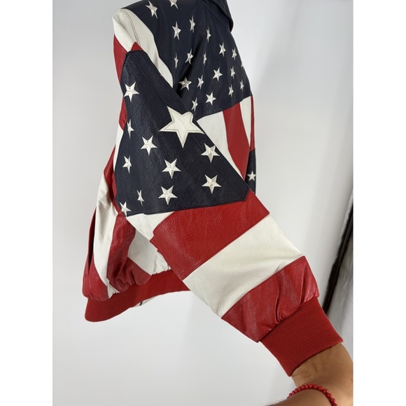 Michael Hoban WHERE MI Leather American Flag Bomber Style Jacket Men's S VTG 90s - Picture 15 of 16